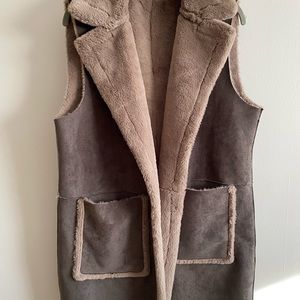 Ralph Lauren WOMENS faux shearling reversible vest gray long size medium